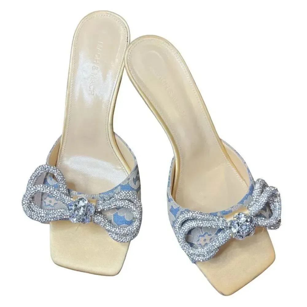 Mach & Mach Double Bow Floral Embroidered Square Toe Sandal NWOB Size 39 1/2/ 9